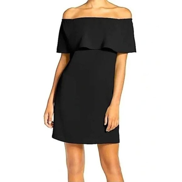 NWT Charles Henry Off Shoulder A-line Sheath Dress SP Lined Black - Picture 1 of 9